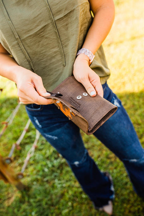 American West Womens Navajo Soul Distressed Charcoal Leather Trifold Wallet