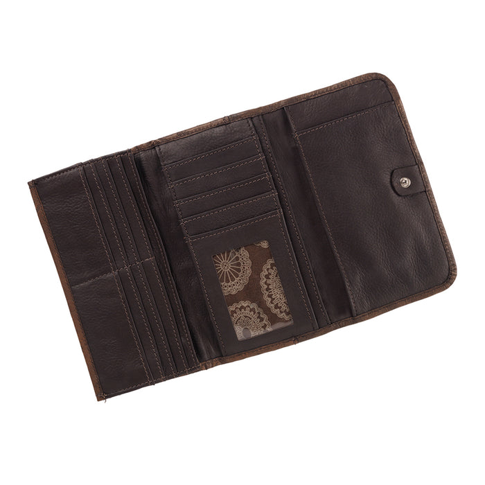 American West Womens Navajo Soul Distressed Charcoal Leather Trifold Wallet