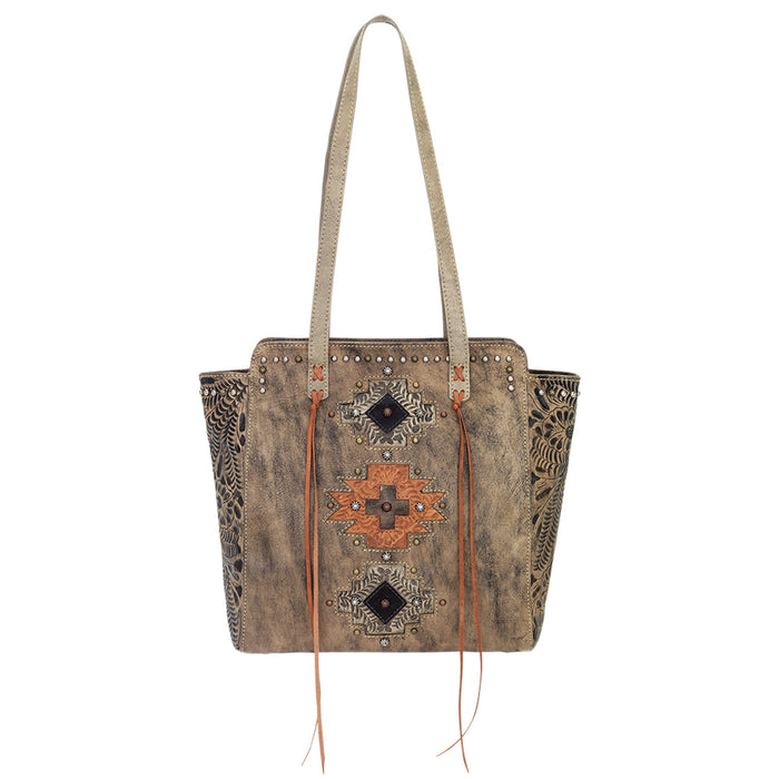 American West Womens Navajo Soul Distressed Charcoal Brown Leather Handbag Bag