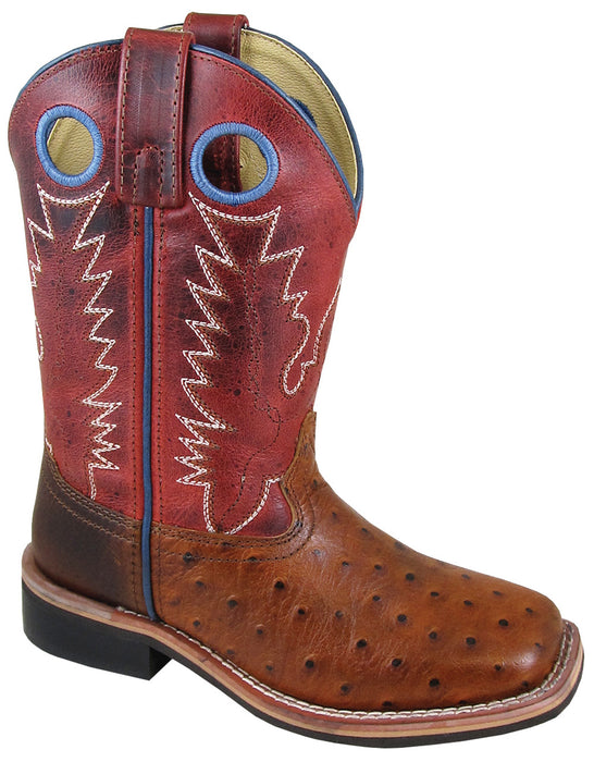 Smoky Mountain Childrens Boys Cheyenne Cognac/Red Ostrich Cowboy Boots