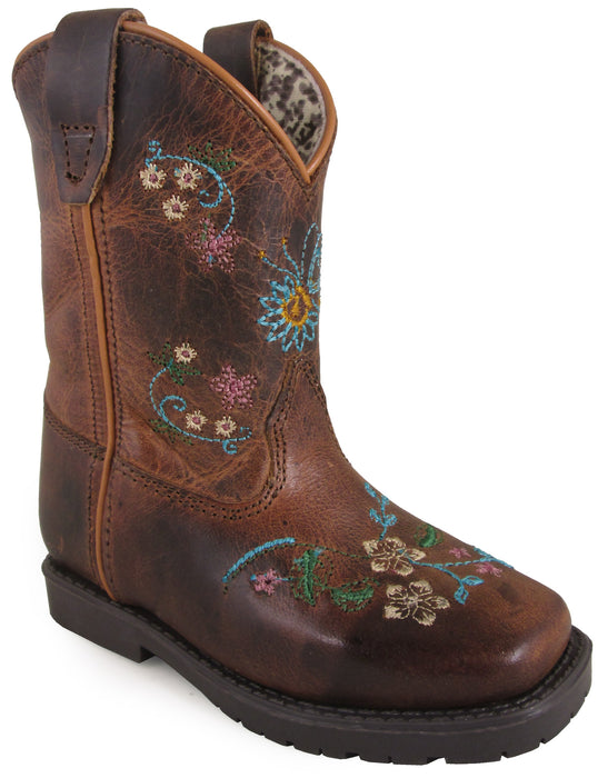 Smoky Mountain Toddler Girls Floralie Brown Leather Cowboy Boots