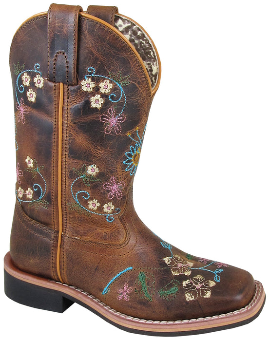 Smoky Mountain Youth Girls Floralie Brown Leather Cowboy Boots