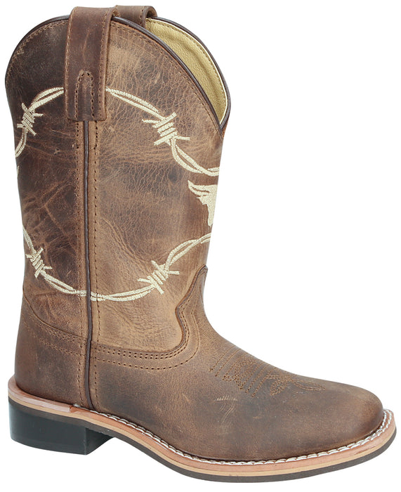 Smoky Mountain Youth Boys Logan Waxed Brown Leather Cowboy Boots