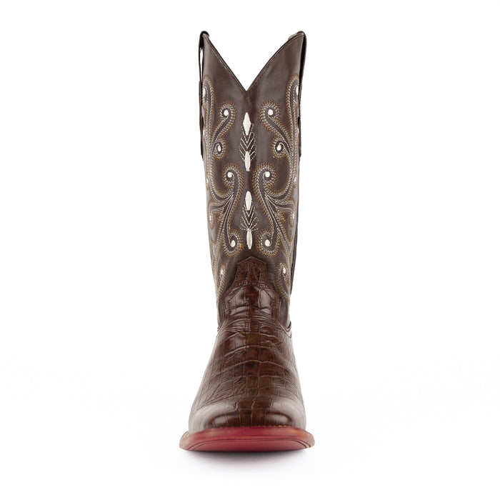 Ferrini Mens Chocolate Leather Belly Print S-Toe Mustang Cowboy Boots