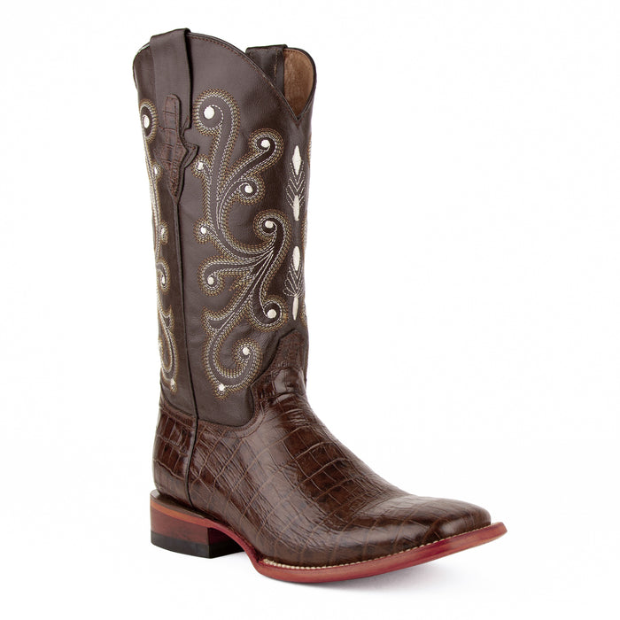 Ferrini Mens Chocolate Leather Belly Print S-Toe Mustang Cowboy Boots