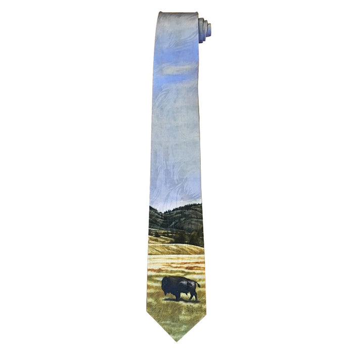 Rockmount Mens Light Blue 100% Silk American Bison Limited Edition Necktie OS