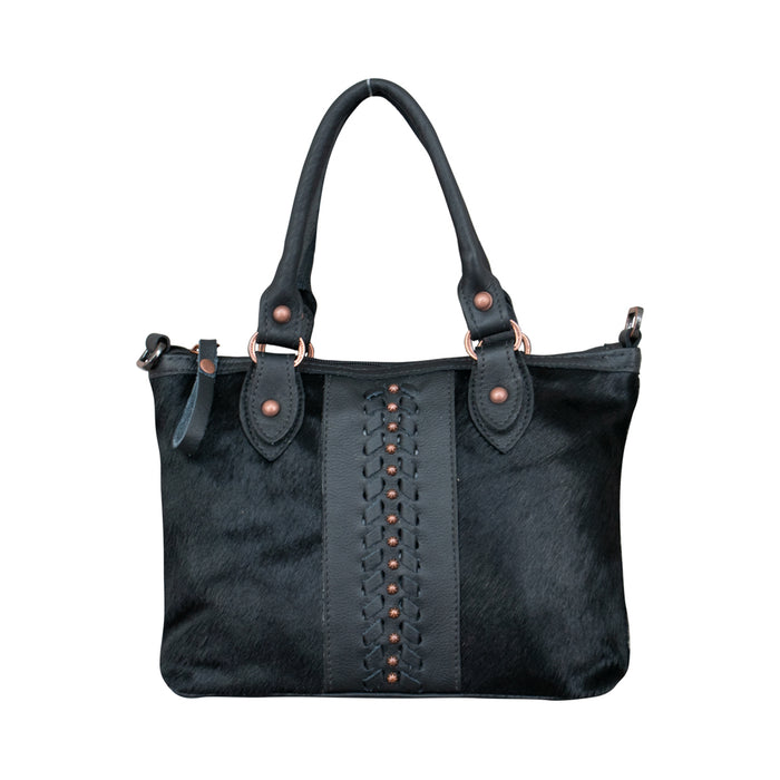 American West Womens Cow Town Black Hair-On Leather Handbag Bag