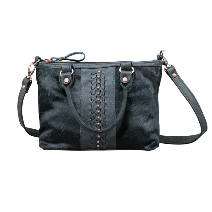 American West Womens Cow Town Black Hair-On Leather Handbag Bag