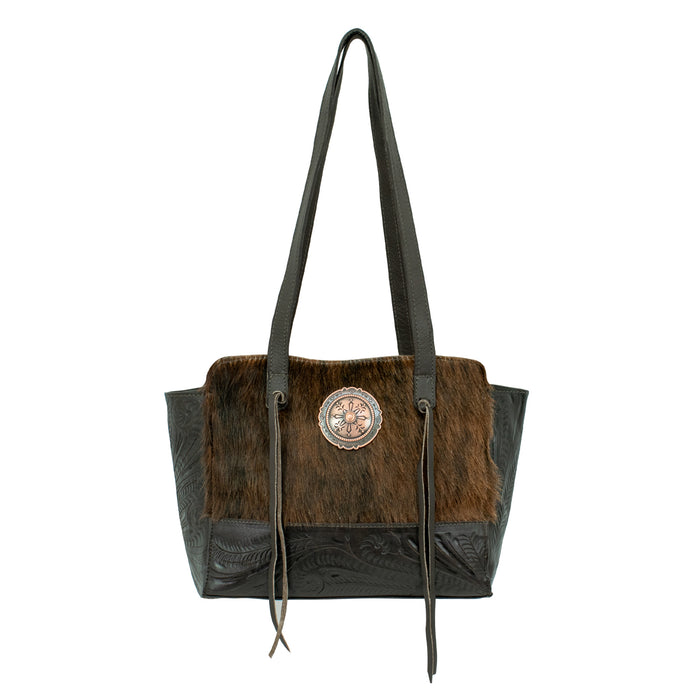 American West Womens Cow Town Secret Brindle Hair-On Leather Shoulder Tote Bag