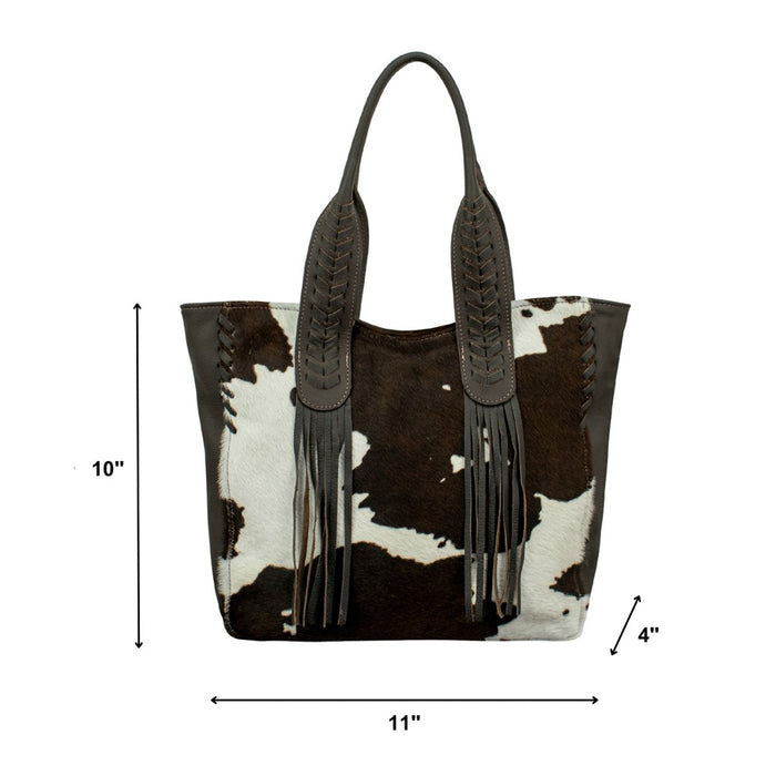 American West Womens Cowtown Smal Zip Pony Hair-On Leather Shoulder Tote Bag