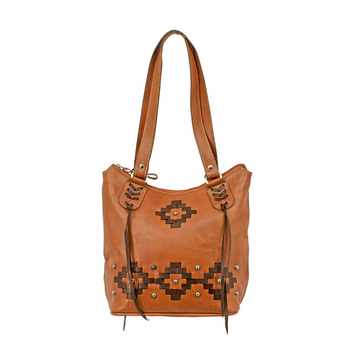 American West Womens Tribal Weave Golden Tan Leather Handbag Bag