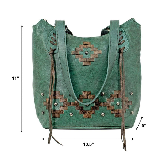 American West Womens Tribal Weave Light Turquoise Leather Handbag Bag