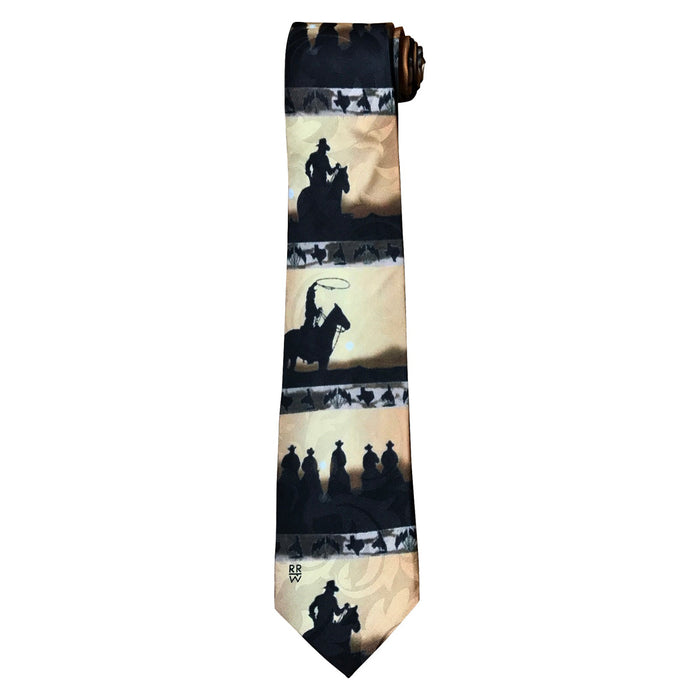 Rockmount Mens Blue/Tan 100% Silk Trail Riders Silhouette Necktie OS