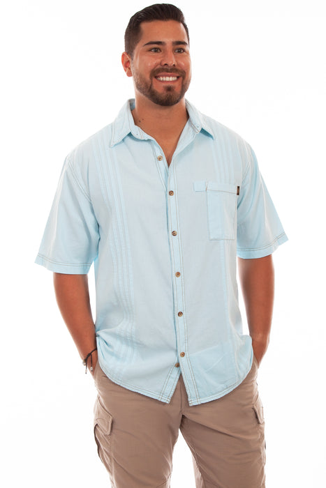 Scully Mens Aqua Sky 100% Cotton Traveler S/S Shirt