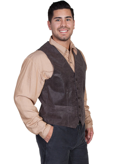 Scully Leather Mens Western Lambskin Button Front Vest Brown