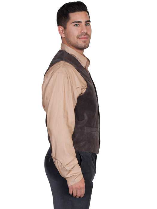 Scully Leather Mens Western Lambskin Button Front Vest Brown