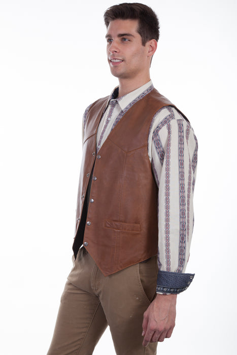 Scully Mens Saddle Tan Soft Lamb Western Snap Vest