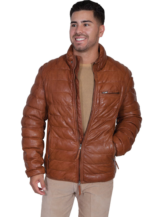 Scully Mens Cognac Lambskin Horizontal Ribbed Jacket