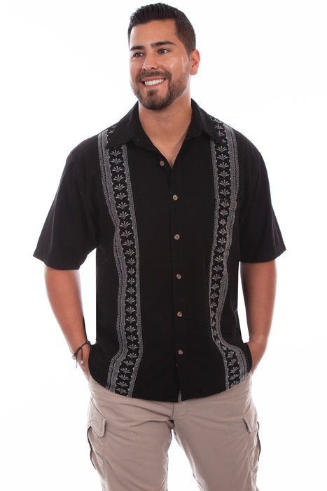 Scully Mens Black/Tan 100% Cotton Calypso S/S Shirt