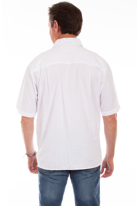 Scully Mens White/Grey 100% Cotton Calypso S/S Shirt