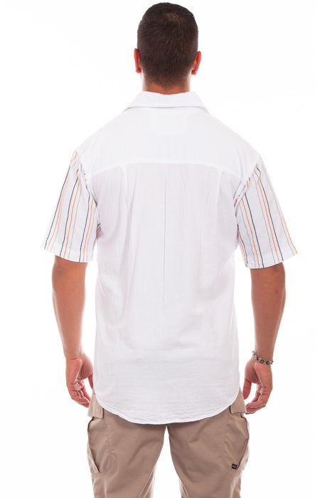 Scully Mens White 100% Cotton Quartz Stripe S/S Shirt