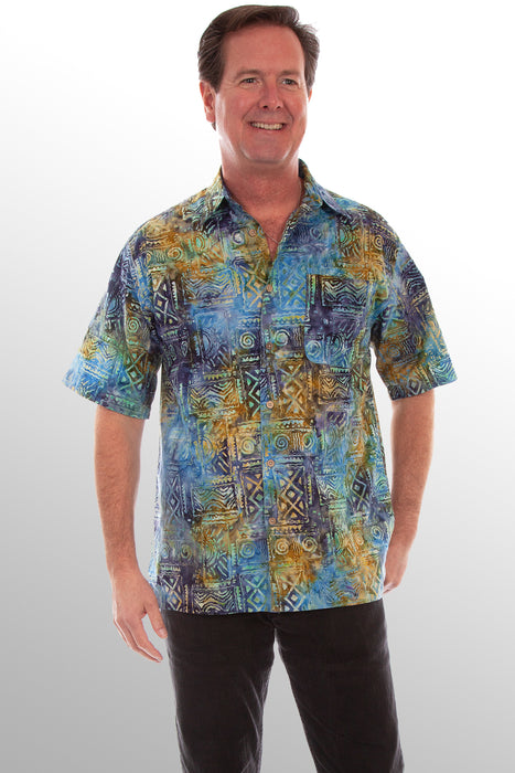 Scully Mens Ocean 100% Cotton Agean Batik S/S Shirt