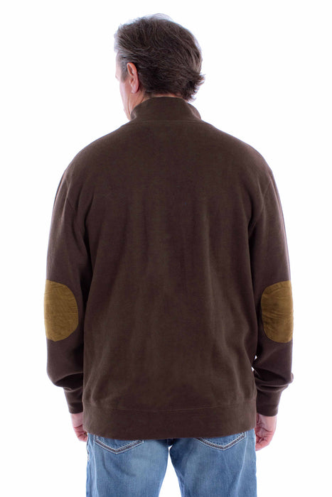 Scully Mens Suede Elbow Button Chocolate Cotton Blend Pullover Sweater