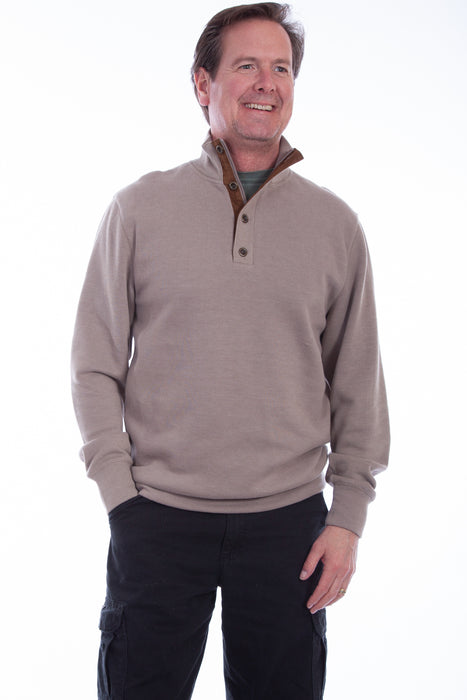 Scully Mens Taupe Cotton Blend Elbow Patch Pullover Sweater