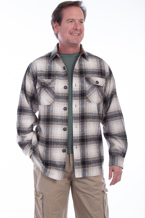 Scully Mens Black/White 100% Cotton Brawny Plaid L/S Shirt