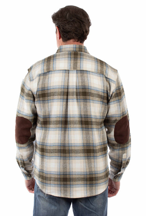 Scully Mens Flannel Plaid Olive 100% Cotton L/S Shirt