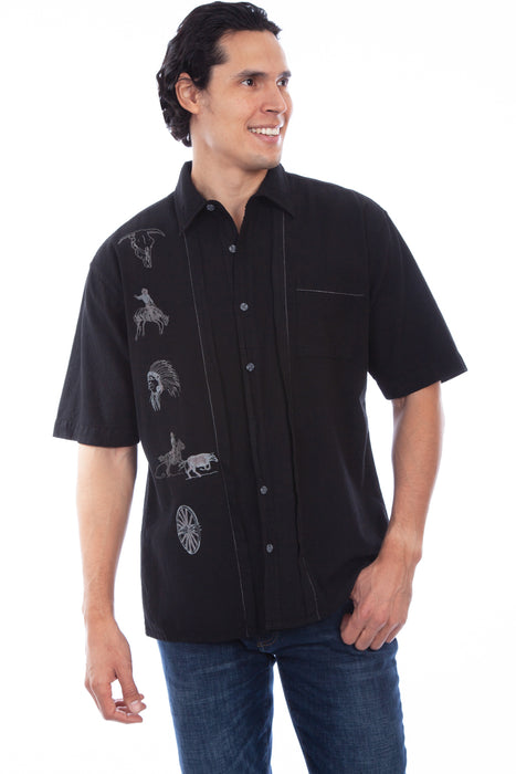 Scully Mens Black 100% Cotton Western Theme S/S Shirt