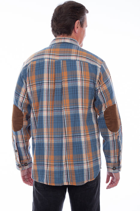 Scully Mens Blue/Orange 100% Cotton Elbow Patch L/S Shirt