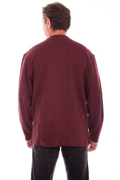 Scully Mens Burgundy 100% Cotton Henley Rib L/S T-Shirt