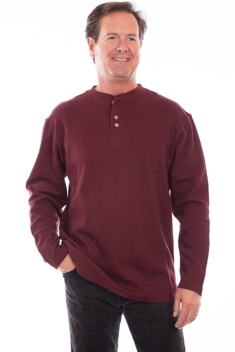 Scully Mens Burgundy 100% Cotton Henley Rib L/S T-Shirt