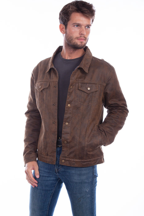 Scully Mens Brown Cotton Blend Faux Jean Denim Jacket