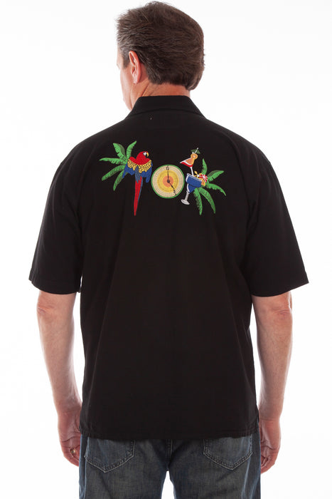 Scully Mens Black 100% Cotton Tiki Parrot S/S Shirt