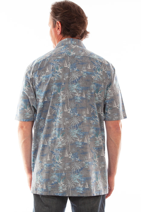 Scully Mens Grey 100% Cotton Hawaiian Boats S/S Shirt