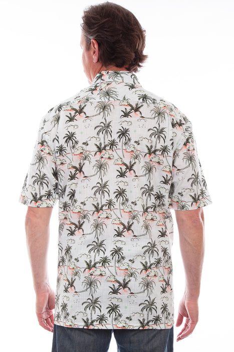 Scully Mens White 100% Cotton Hawaiian Palm S/S Shirt