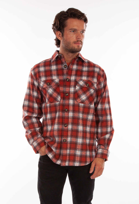 Scully Mens Rust/Black Wool Blend Plaid L/S Shirt