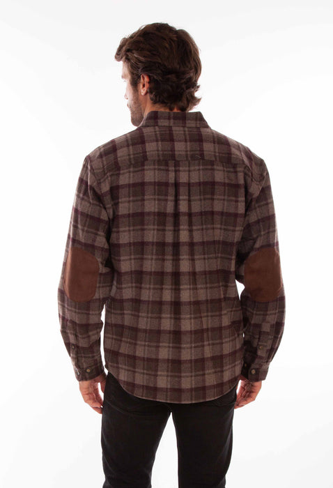 Scully Mens Chocolate/Port Wool Blend Flannel Plaid L/S Shirt