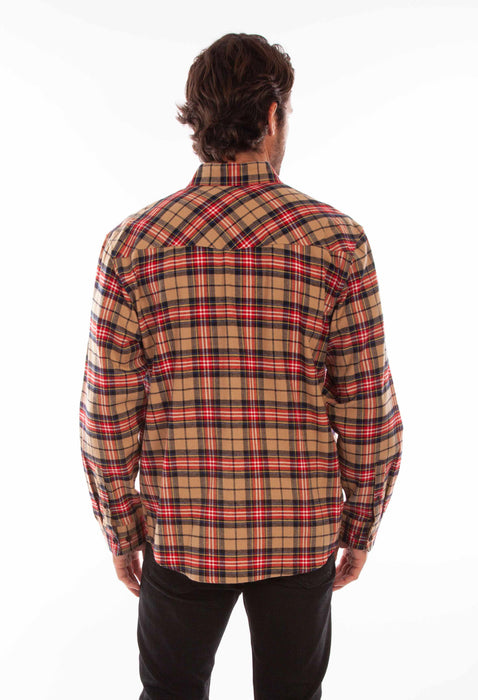 Scully Mens Tan/Red 100% Cotton Plaid L/S Shirt