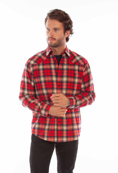 Scully Mens Red 100% Cotton Western Plaid L/S Shirt