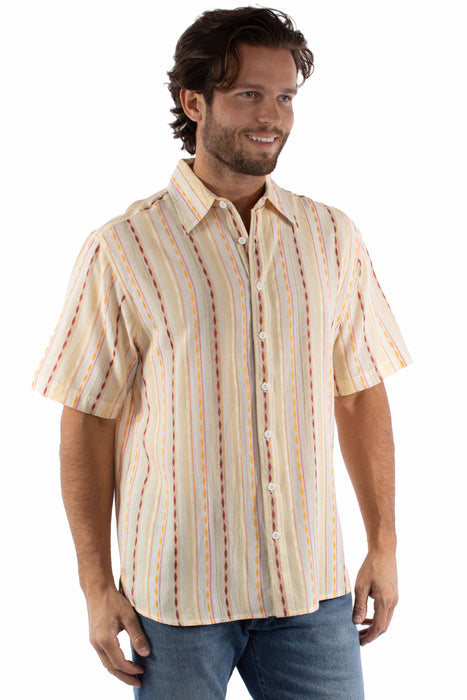 Scully Mens Jacquard Southwest Stripe Cream 100% Cotton S/S Shirt