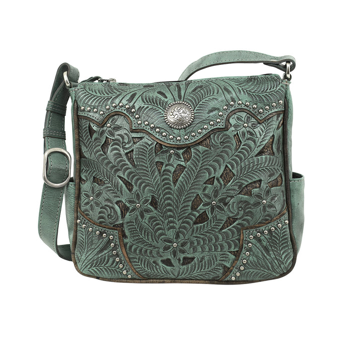 American West Womens Hill Country Inlay Eagle Turquoise Leather Crossbody Bag