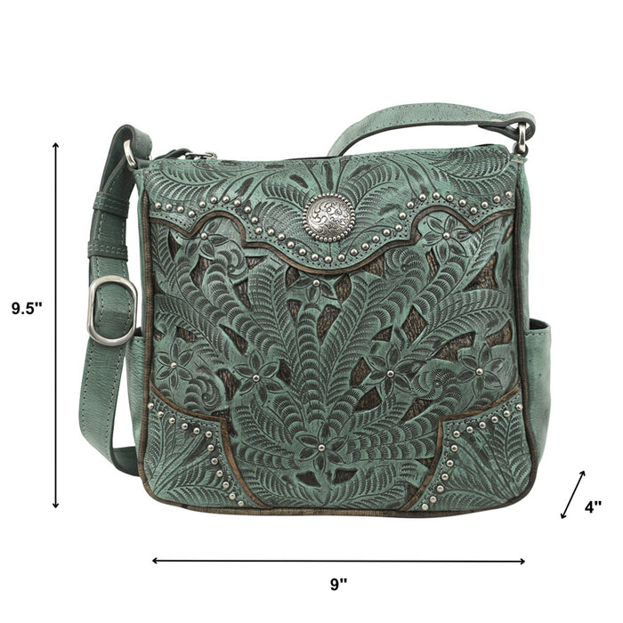 American West Womens Hill Country Inlay Eagle Turquoise Leather Crossbody Bag