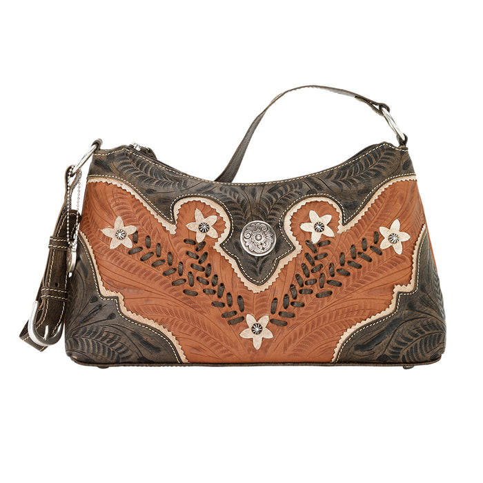 American West Womens Desert Wildflower Hobo Natural Tan Leather Handbag Bag