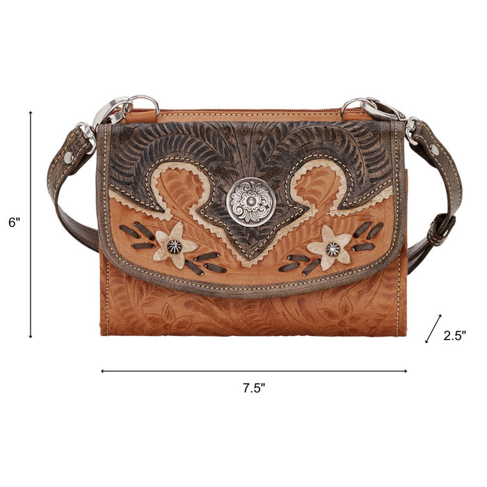 American West Womens Desert Wildflower Natural Tan Leather Crossbody Bag