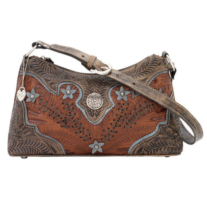 American West Womens Desert Wildflower Hobo Medium Brown Leather Handbag Bag