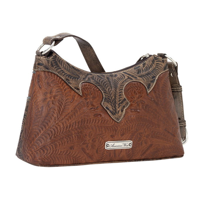 American West Womens Desert Wildflower Hobo Medium Brown Leather Handbag Bag