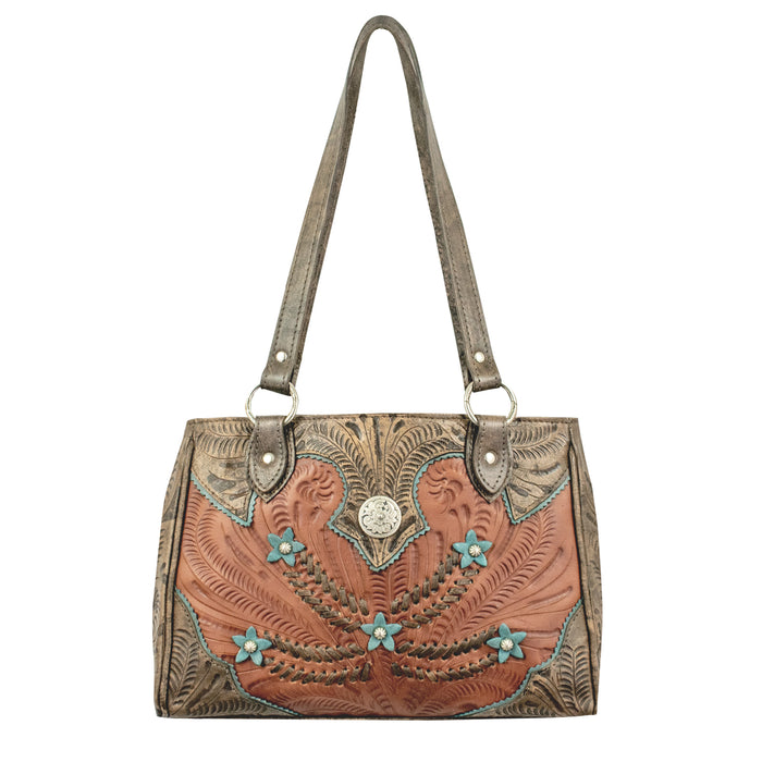 American West Womens Desert Wildflower Medium Brown Leather Handbag Bag